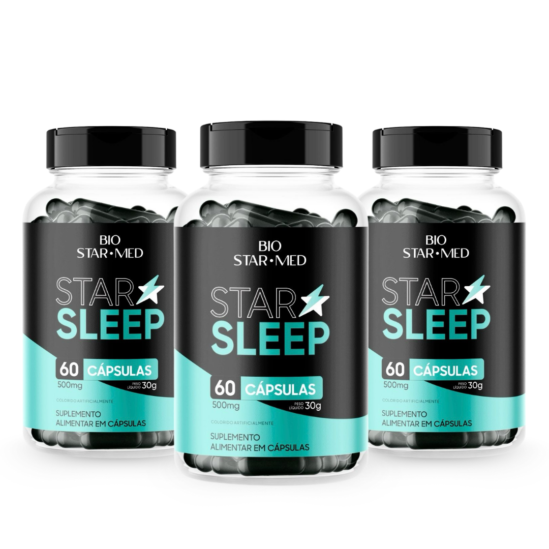 Kit com 3 Star Sleep — Melatonina + Triptofano | 180 Cápsulas (3 potes)