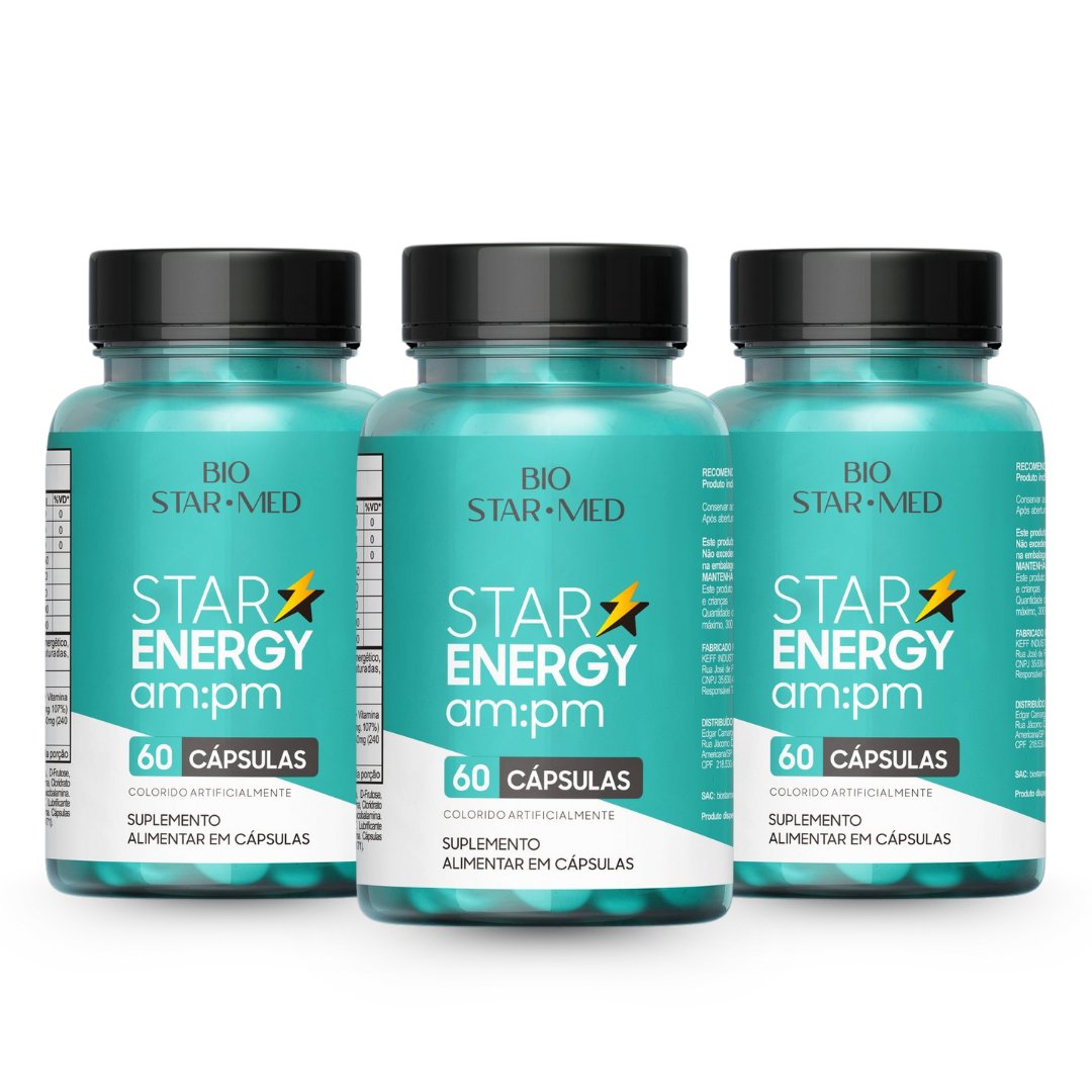 Kit com 3 Star Energy am:pm — Energia + Foco + Disposição | 180 Cápsulas (3 potes)