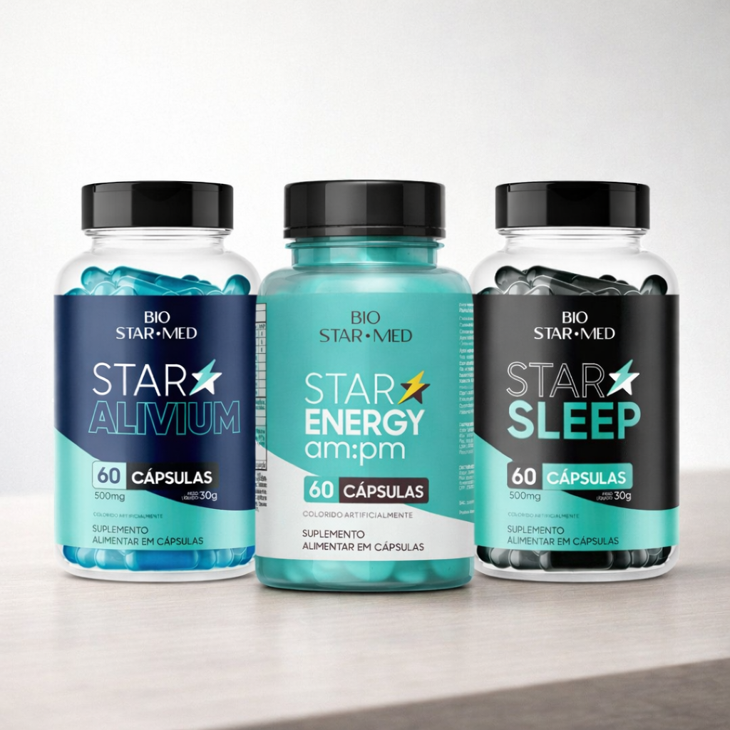 Kit Bio Star Plus — Energia + Descanso + Articulações | 180 cápsulas (3 potes)