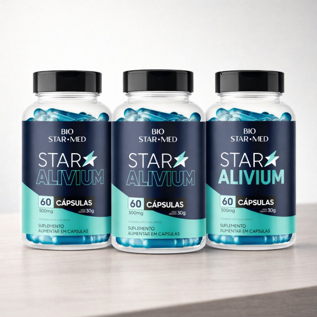 Kit com 3 Star Alivium — Suporte Articular + Mobilidade | 180 Cápsulas (3 potes)